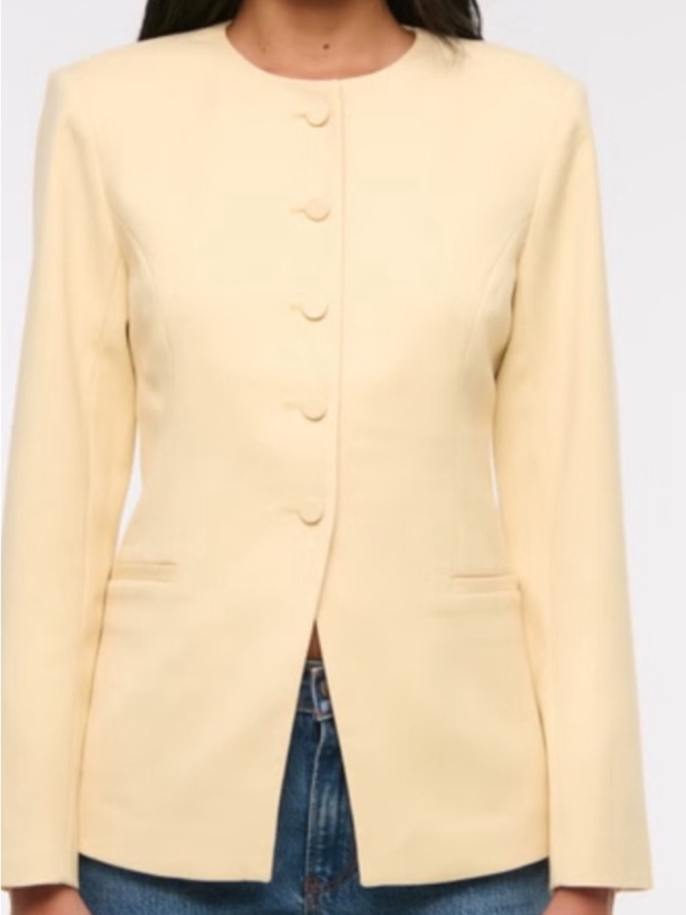 Abercrombie & Fitch Pale Yellow Round-Neck Button Blazer